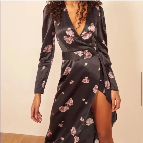 Reformation Silk Black Floral Toronto Midi Dress - Picture 4 of 13